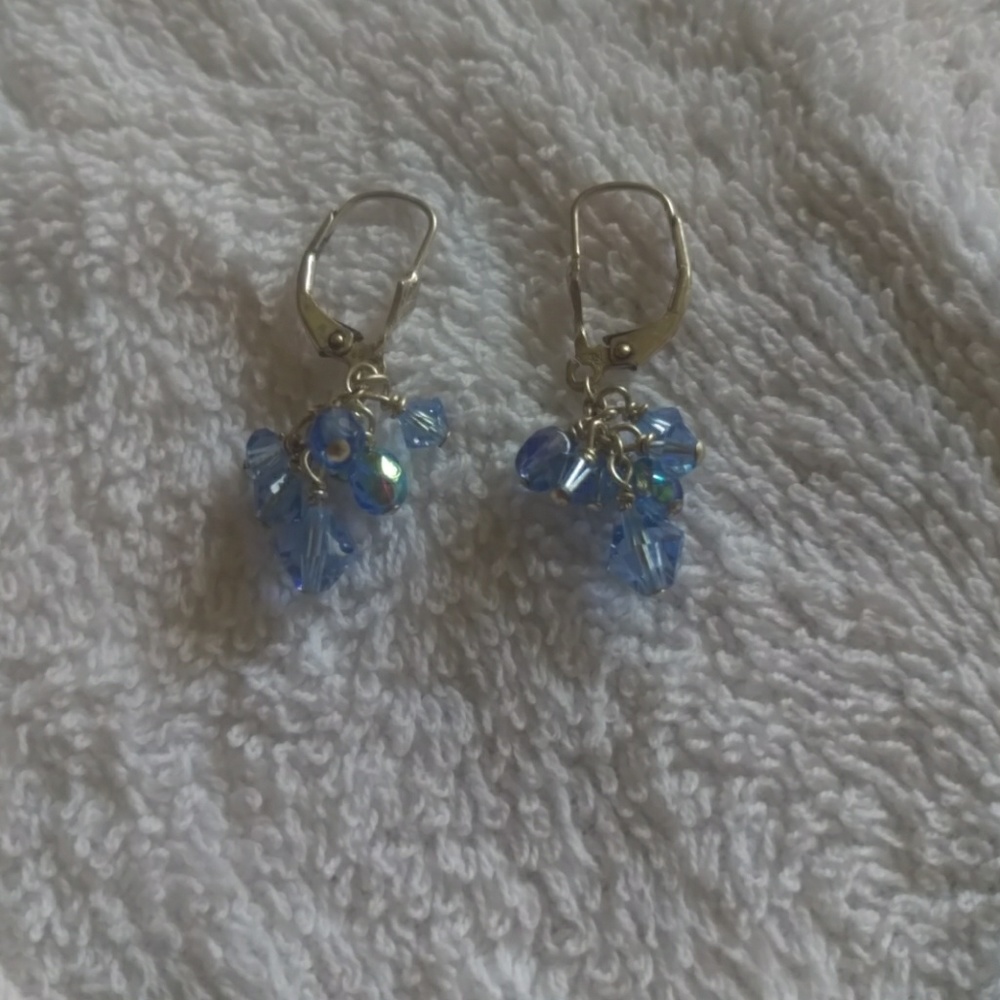 Blue crystal cluster earrings